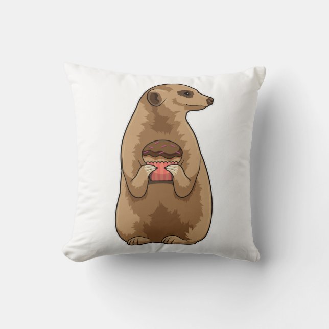 Meerkat with Muffin Throw Pillow (Front)