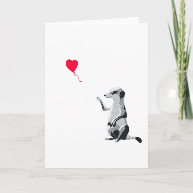 Meerkat with the heart-shaped Valentine balloon Holiday Card (Front)