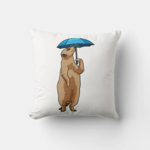 Meerkat with Umbrella Throw Pillow