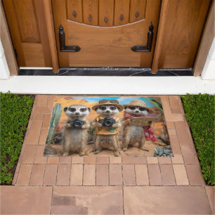 Meerkats Dressed as Tourists with Cameras and Maps Doormat