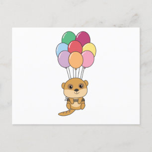 Meerkats Flies With Colourful Balloons Postcard