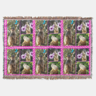 Meerkats In A Photo Collage, Throw Blanket