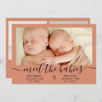 Meet babies script boho 3 photo baby twins birth
