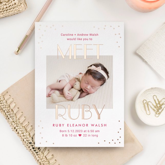 Meet Baby Foil Modern Baby Birth Announcement (Creator Uploaded)