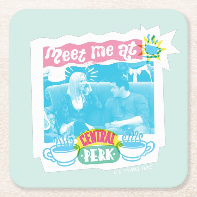 Meet Me at Central Perk Neon Graphic Square Paper Coaster (Front)