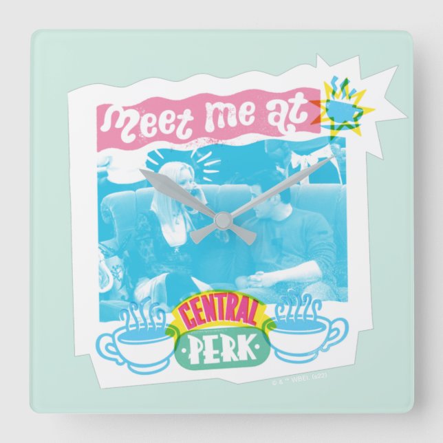 Meet Me at Central Perk Neon Graphic Square Wall Clock (Front)
