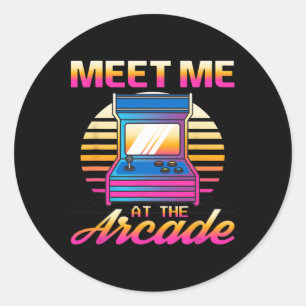 Meet Me At The Arcade Gamer Vaporwave Retro Video Classic Round Sticker