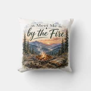 Meet Me by the Fire Mountain Campfire Sunset Throw Pillow