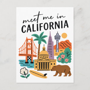 Meet Me In California Golden Gate Bear Surf Postcard