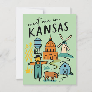 Meet Me In Kansas Vintage Prairie State Farm Life Postcard