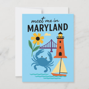 Meet Me In Maryland Lighthouse Retro East Coast Postcard