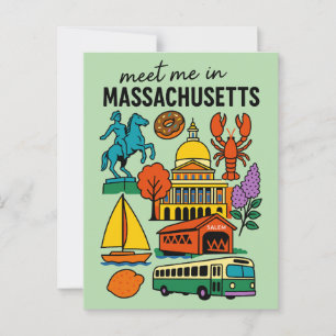 Meet Me In Massachusetts Boston Lobster Retro Postcard