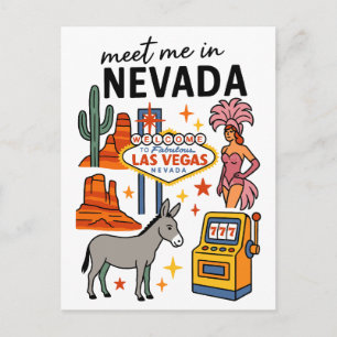 Meet Me In Nevada Las Vegas Showgirl Donkey Postcard