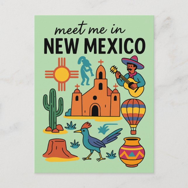 Meet Me In New Mexico Southwest Retro Postcard (Front)