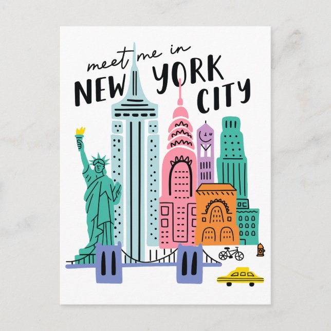 Meet Me In New York City NYC Skyline Landmarks Postcard (Front)
