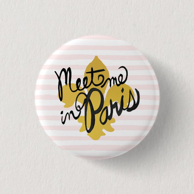 Meet Me in Paris Black and Gold 1 Inch Round Button (Front)