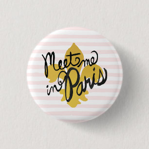 Meet Me in Paris Black and Gold 1 Inch Round Button