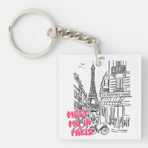 Meet Me in Paris – Eiffel Tower & coffee Shop Keychain