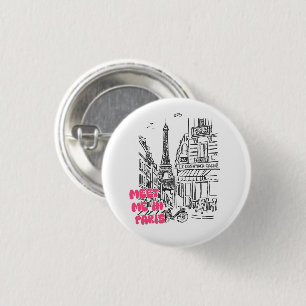 Meet Me in Paris –  French Café Eiffel Tower 1 Inch Round Button