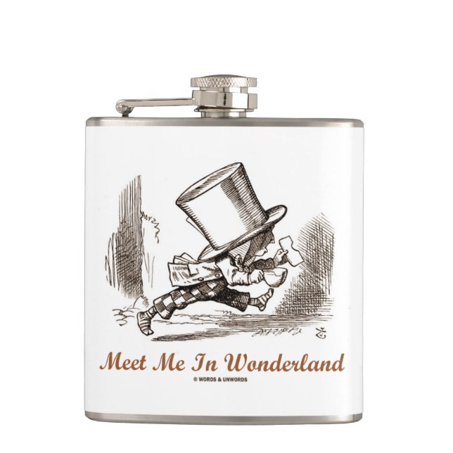 Meet Me In Wonderland Mad Hatter Running Hip Flask (Front)