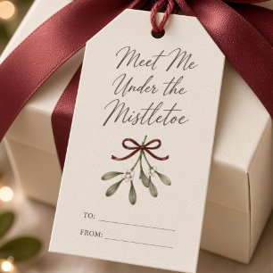 Meet Me Under the Mistletoe Christmas Burgundy Bow Gift Tags