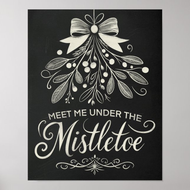 Meet Me Under the Mistletoe Christmas Chalkboard Poster (Front)