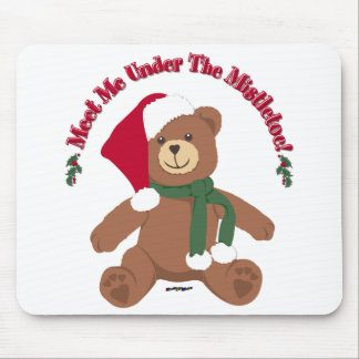 Meet Me Under The Mistletoe! Christmas Teddy Bear Mouse Pad