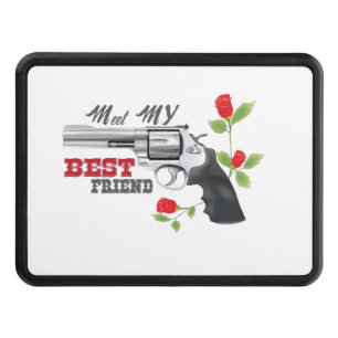 Meet my  best friend a gun with roses trailer hitch cover
