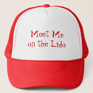 Meet on Lido Red Text Trucker Hat