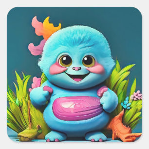 Meet the Adorable Happy Little Monster Square Sticker