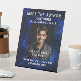 Meet The Author Blue Grunge Pedestal Sign