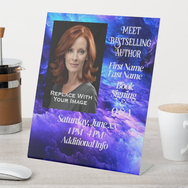 Meet The Author Clouds Background Pedestal Sign (In SItu)
