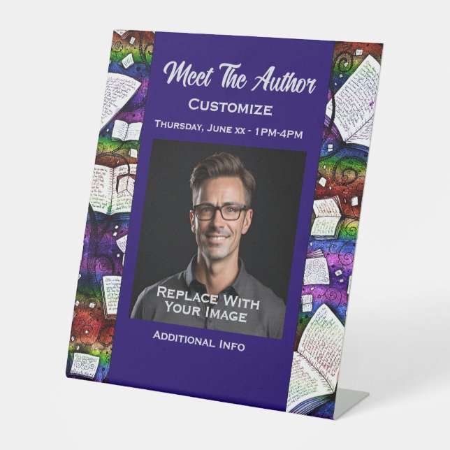 Meet The Author Rainbow Books Pedestal Sign (Front)