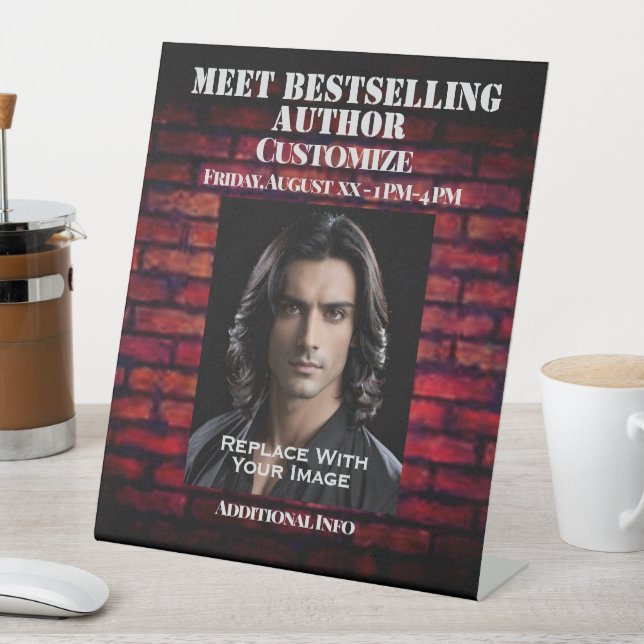 Meet The Author Red Brick Pedestal Sign (In SItu)