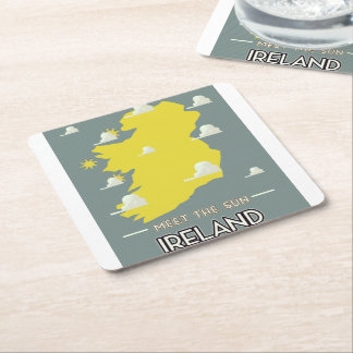 Meet the Sun Ireland vintage travel poster Square Paper Coaster