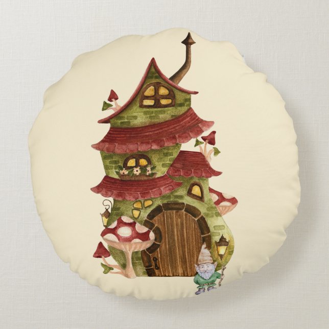 Meet Thistle Toadstool! Round Pillow (Back)