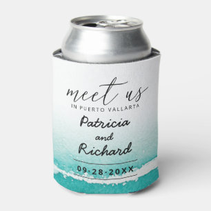 Meet Us In Destination Wedding Teal Save The Date Can Cooler