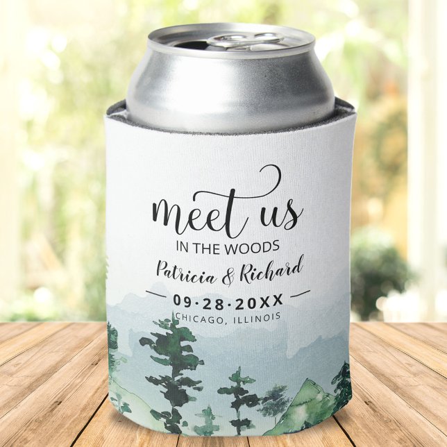 Meet Us In The Woods Outdoor Wedding Save The Date Can Cooler (Creator Uploaded)