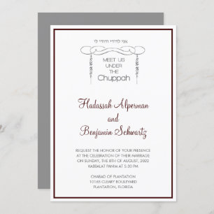 Meet Us Under The Chuppah in Burgundy Invitation