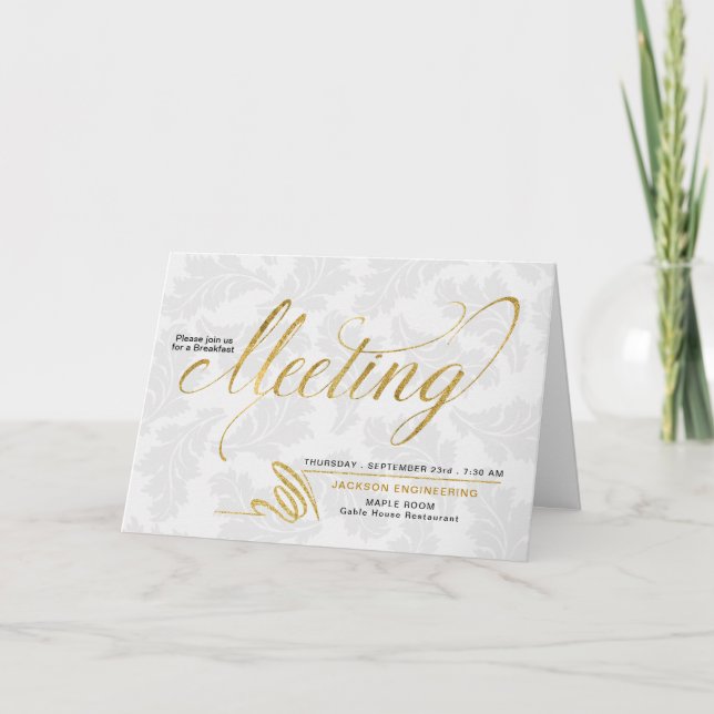 Meeting Business Faux Gold Leaf Blank Invitation (Front)
