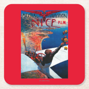 Meeting D' Aviation in Nice, France Poster Square Paper Coaster