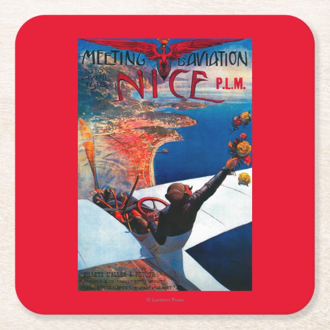Meeting D' Aviation in Nice, France Poster Square Paper Coaster (Front)