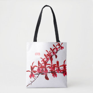 "Meeting Long Red Orchids" Tote White Bag