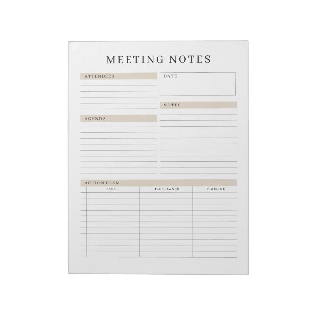 Meeting Notes Memo Planner Notepad (Rotated)