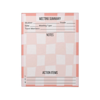 Meeting Notes/Summary Notepad- Chequered Notepad
