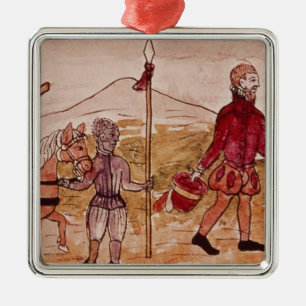 Meeting of Hernando Cortes  and Montezuma Metal Ornament