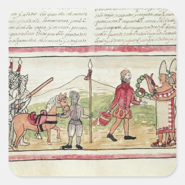 Meeting of Hernando Cortes  and Montezuma Square Sticker (Front)