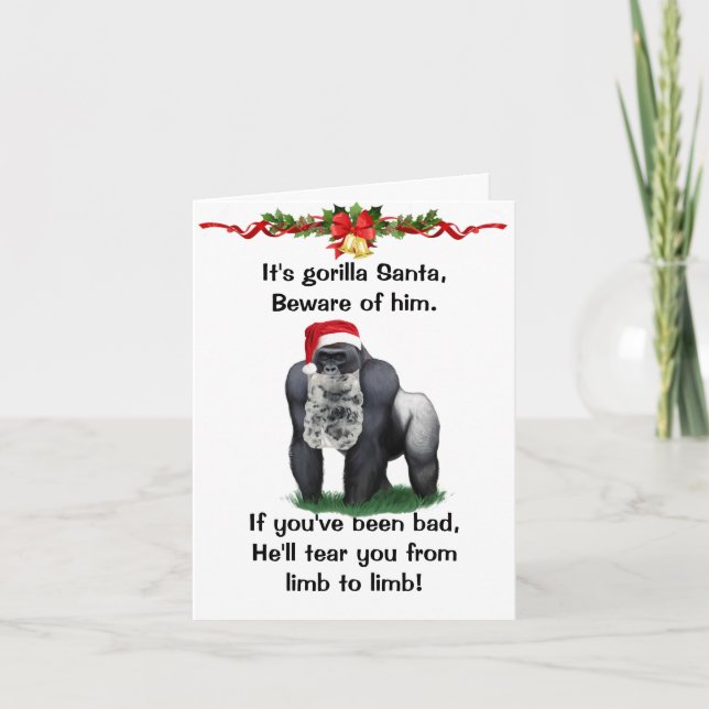 Méfiez-vous de la carte de Noël Gorilla Père Noël (Devant)