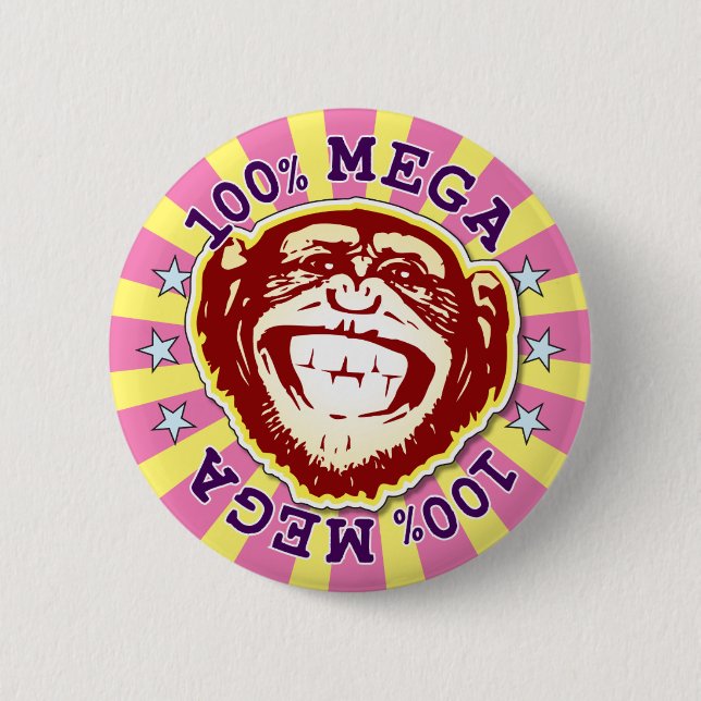 Mega 100% Funny Funky Monkey Badge 2 Inch Round Button (Front)