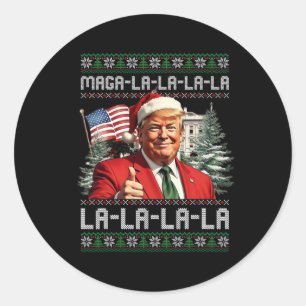 Mega La La La Christmas Santa Trump Ugly Sweater X Classic Round Sticker